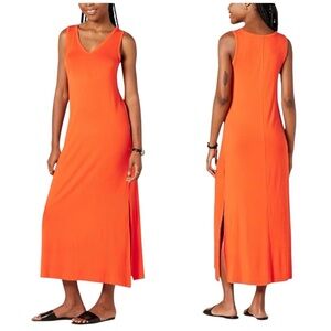 Amazon Essentials Jersey V-Neck Tank Maxi Length Summer Casual Orange Dress